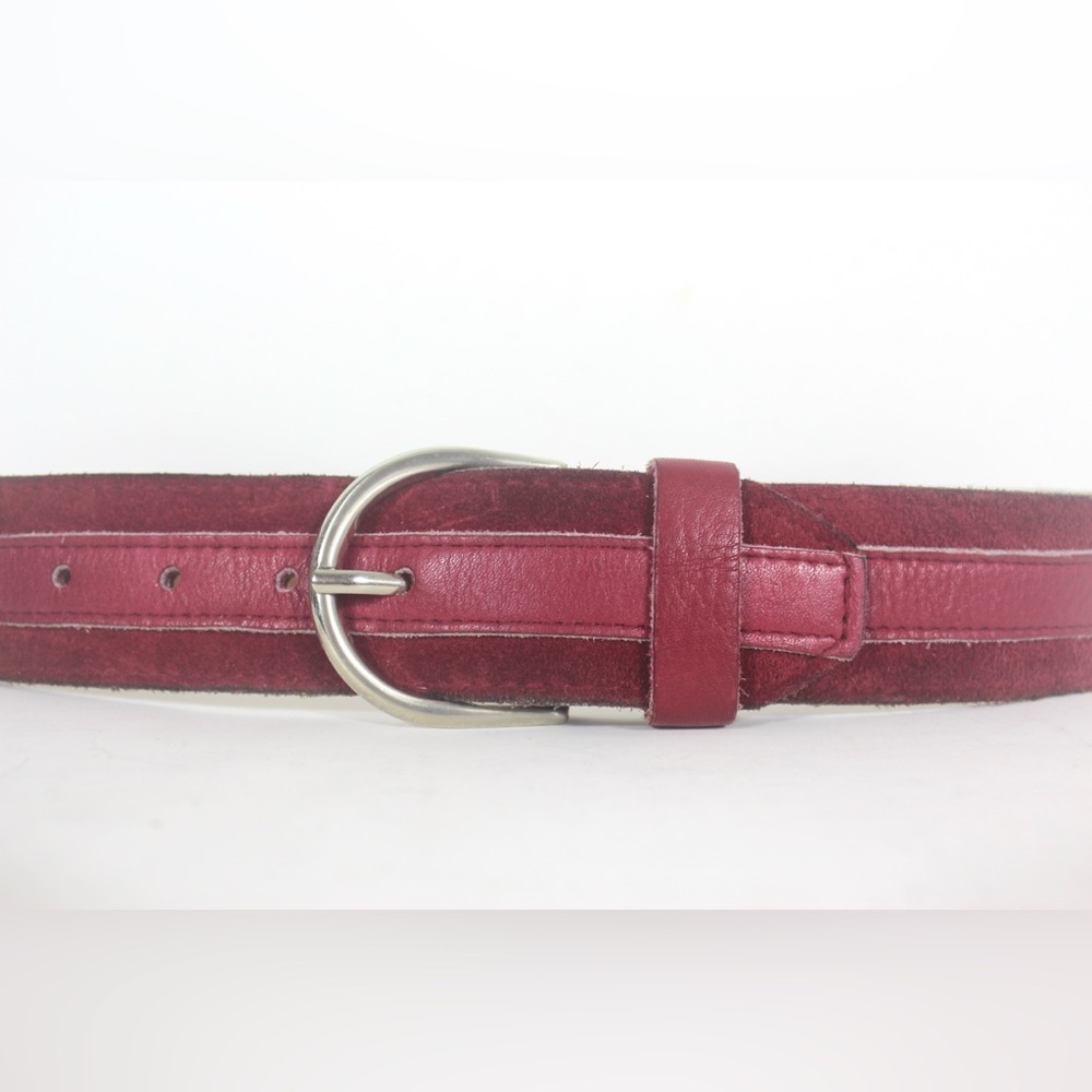 True Vintage 1970’s Wide Red Suede and Leather Belt with Silver Buckle